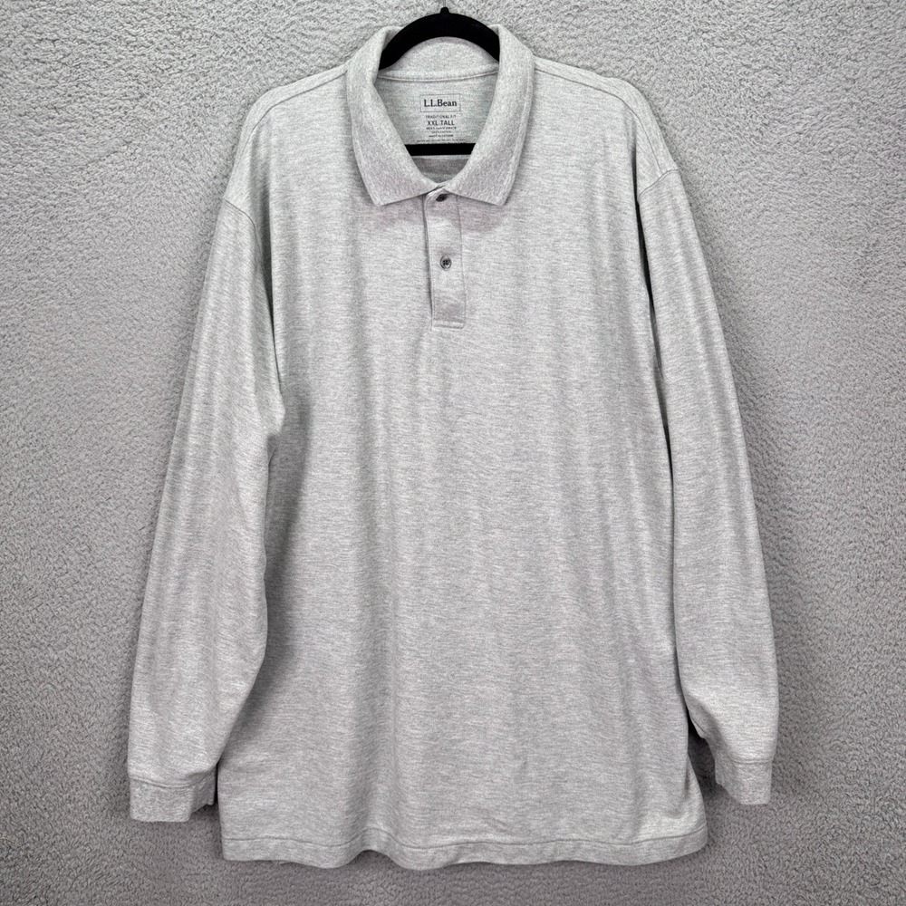 LL Bean Shirt Mens XXL Tall Gray Long Sleeve Pique Polo Traditional Fit Everyday - Picture 2 of 9